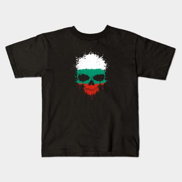 Chaotic Bulgarian Flag Splatter Skull Kids T-Shirt by jeffbartels